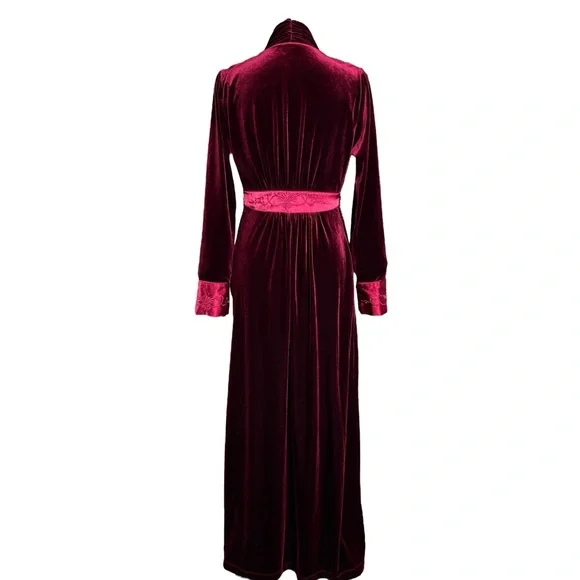 Jonquil Diane Samandi Velvet Robe XS Burgundy Long Belted Wrap Duster - Picture 3 of 8